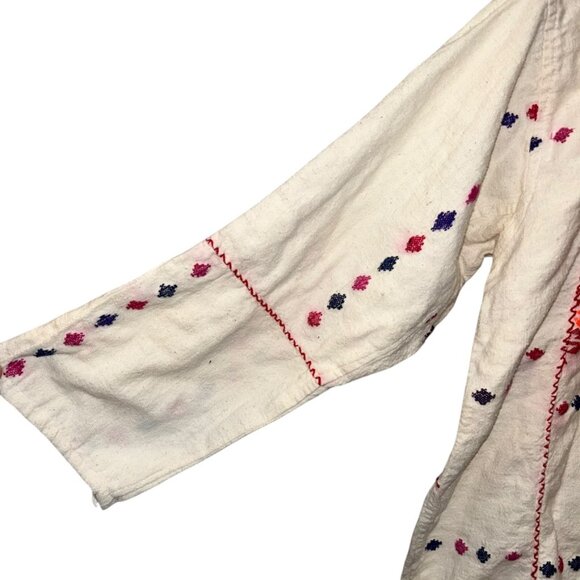 Vintage. Oaxaca orange white all embroidered aztec silver turquoise tunic top M - Picture 4 of 5